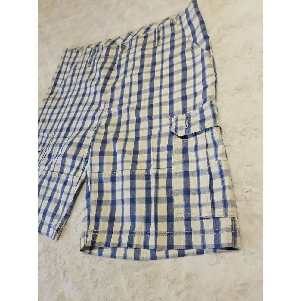 Levi's Mens Cargo Shorts Size 42 Blue White Plaid Pockets Gorpcore Grunge